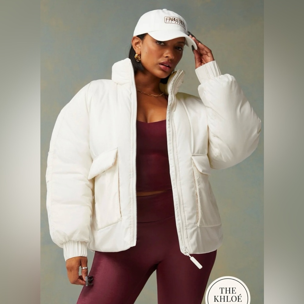 NWT Fabletics The Klohe Edit All Weather Jacket Oversized Medium (8) Bone